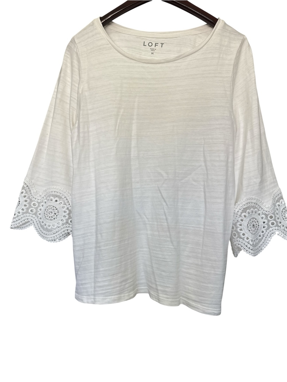 LOFT White Crochet Bell Sleeve Cotton Blend Top